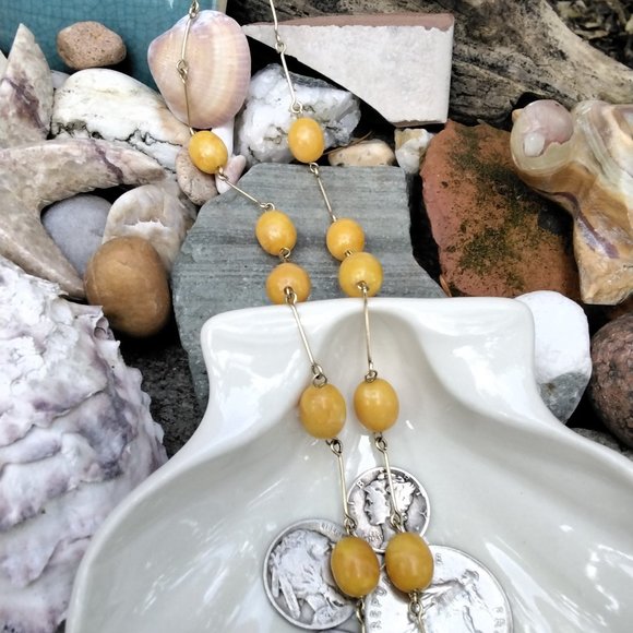 1920's 12kt Gold Fill & Egg Yolk Amber Necklace - Picture 7 of 7